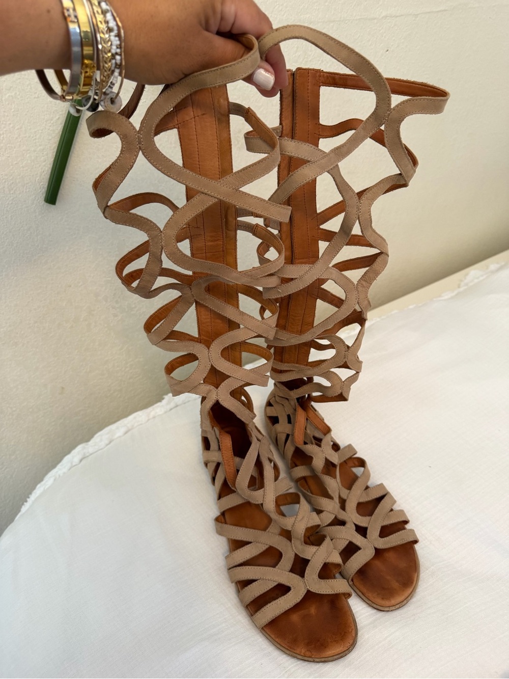 Beige Cutout Gladiator Knee-High Sandals - Women size 10 so cute!! Gentle souls